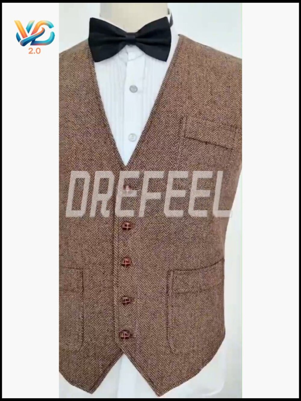 Men's Slim Fit Wool Tweed Vest for Wedding Business Formal Casual - Picture 6 of 6